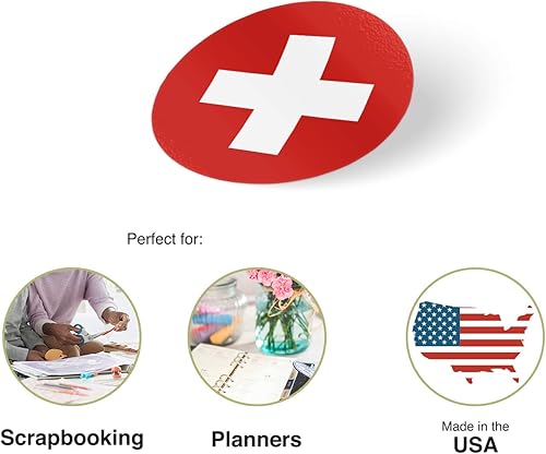 Miniatura 2 de Desert Cactus Adhesivo de vinilo con la bandera de Suiza, 1 pulgada, redondo, dos hojas, 50 piezas en total, con logotipo de niños, álbum de