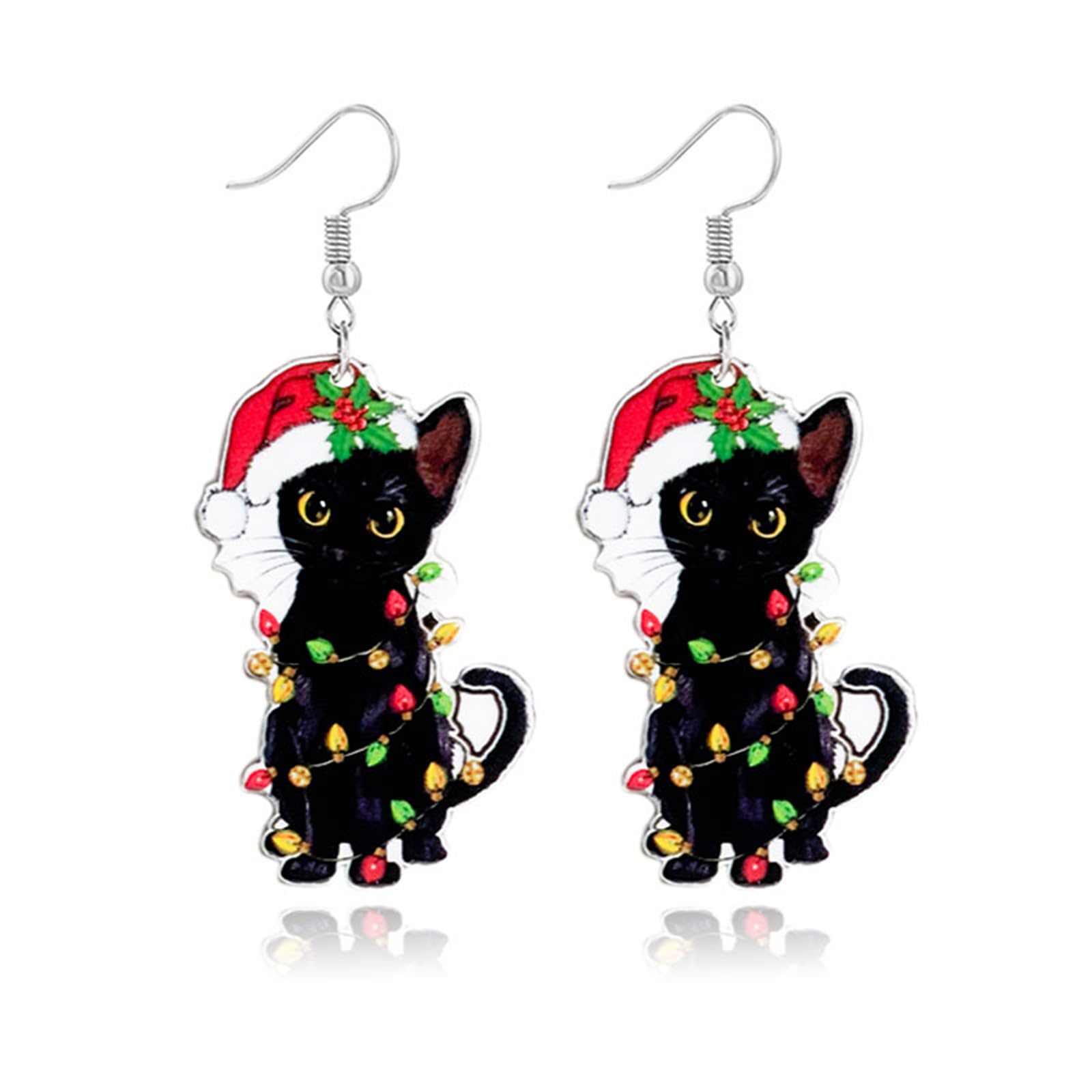 LPYOChristmas Earrings for Women Cute Gingerbread Man Elf Fawn Charm Earrings Acrylic Fashion Christmas Tree Cat Dinosaur Funny Earrings Xmas Party Favors Decor Accessories