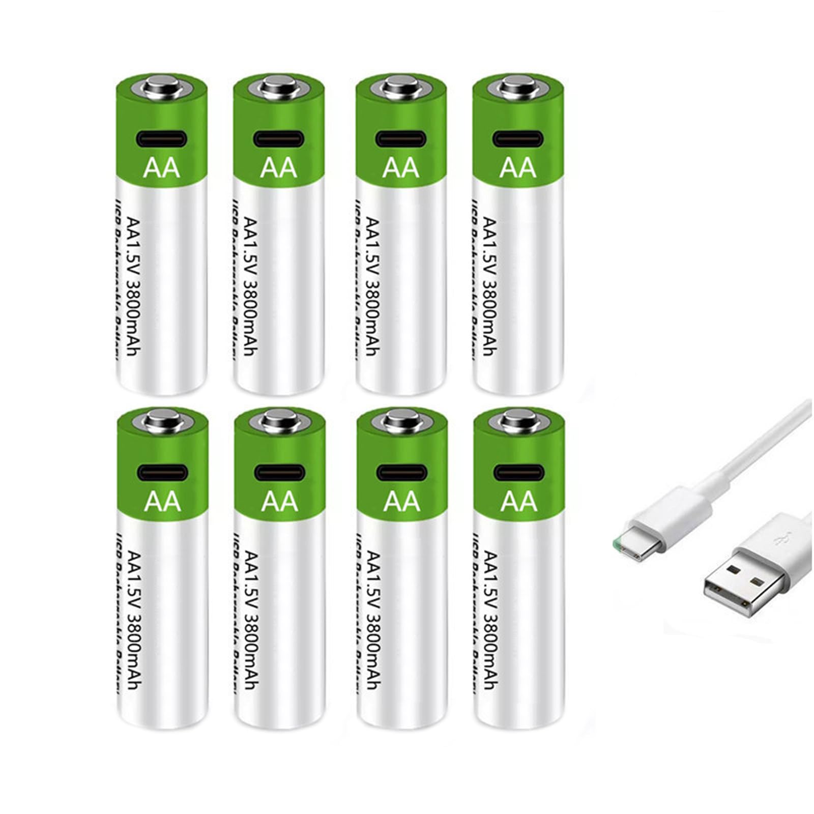 Batterie Litio AA Ricaricabili Tramite USB 1,5V 5700mWh(3800mAh) Batteria agli ioni Litio Doppia A 1,5V con Cavo Ricarica USB Pacco Batteria Ricarica Rapida 1 Ora