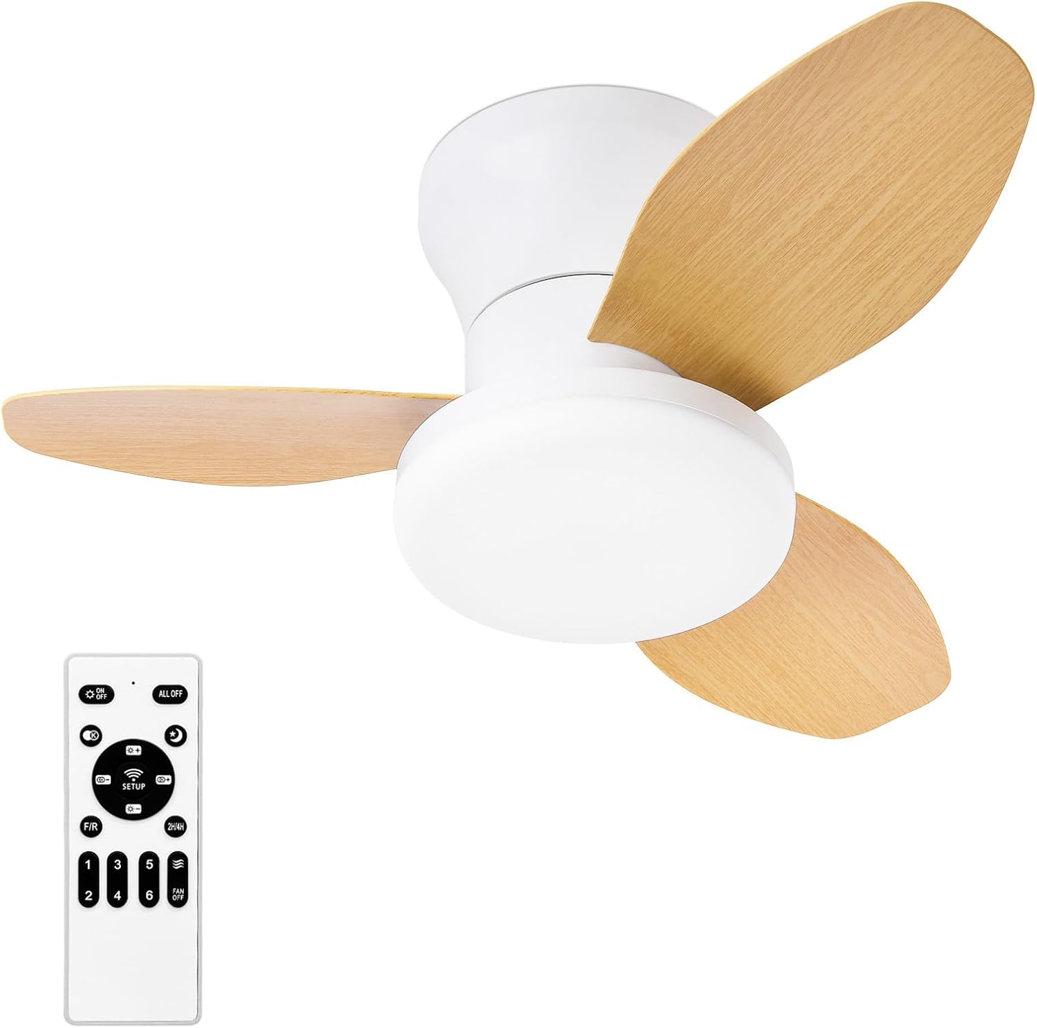 Small Ceiling Fan with Lights, 25 Inch Flush Mount with Remote Control, Reversible Quiet DC Motor, 3 Blades, 6 Speeds, Dimmable LED, Adjustable Color Temperature, Timer