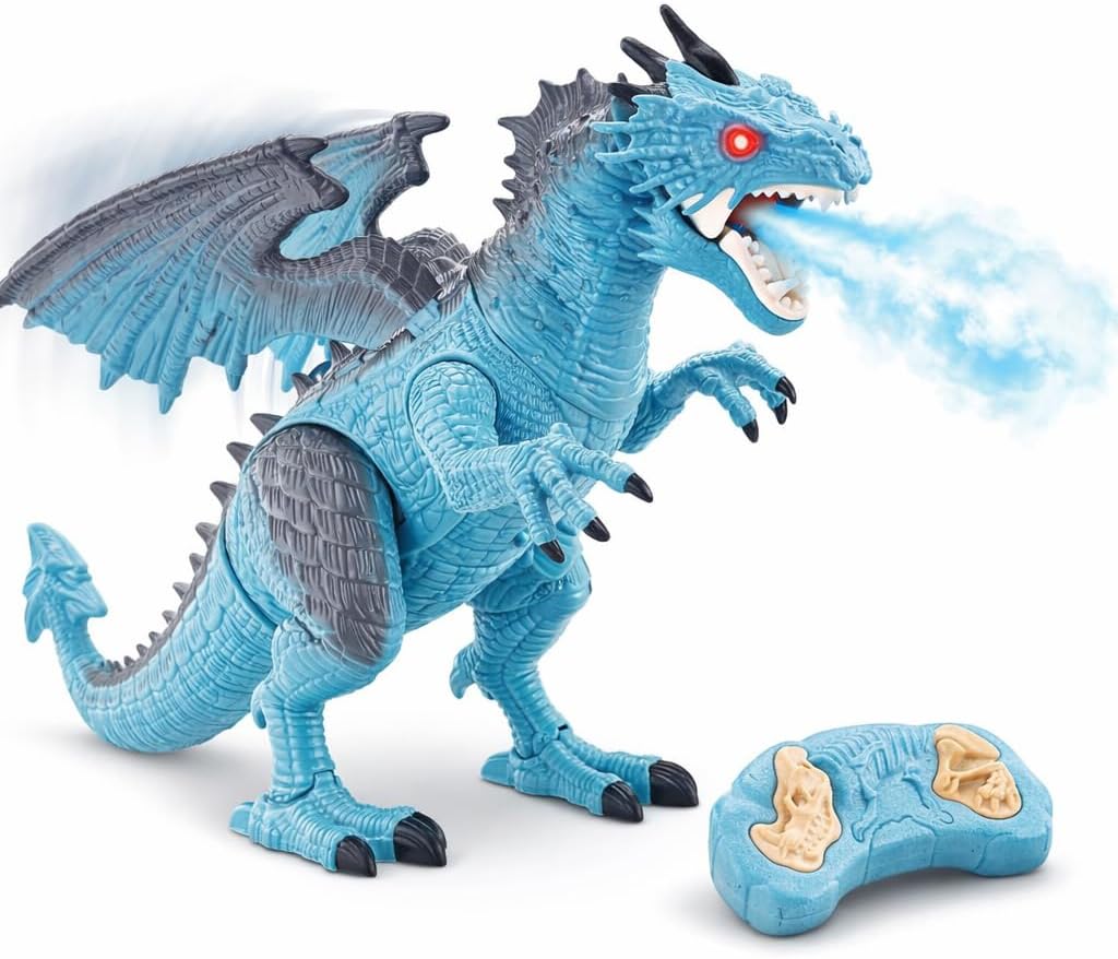 Liberty Imports Remote Control RC Ice Dragon with Breaking Smoke Toy, Large LED Light Up Walking Roaring and Spraying Mist, Shaking Head, Light Up Eyes and Sounds