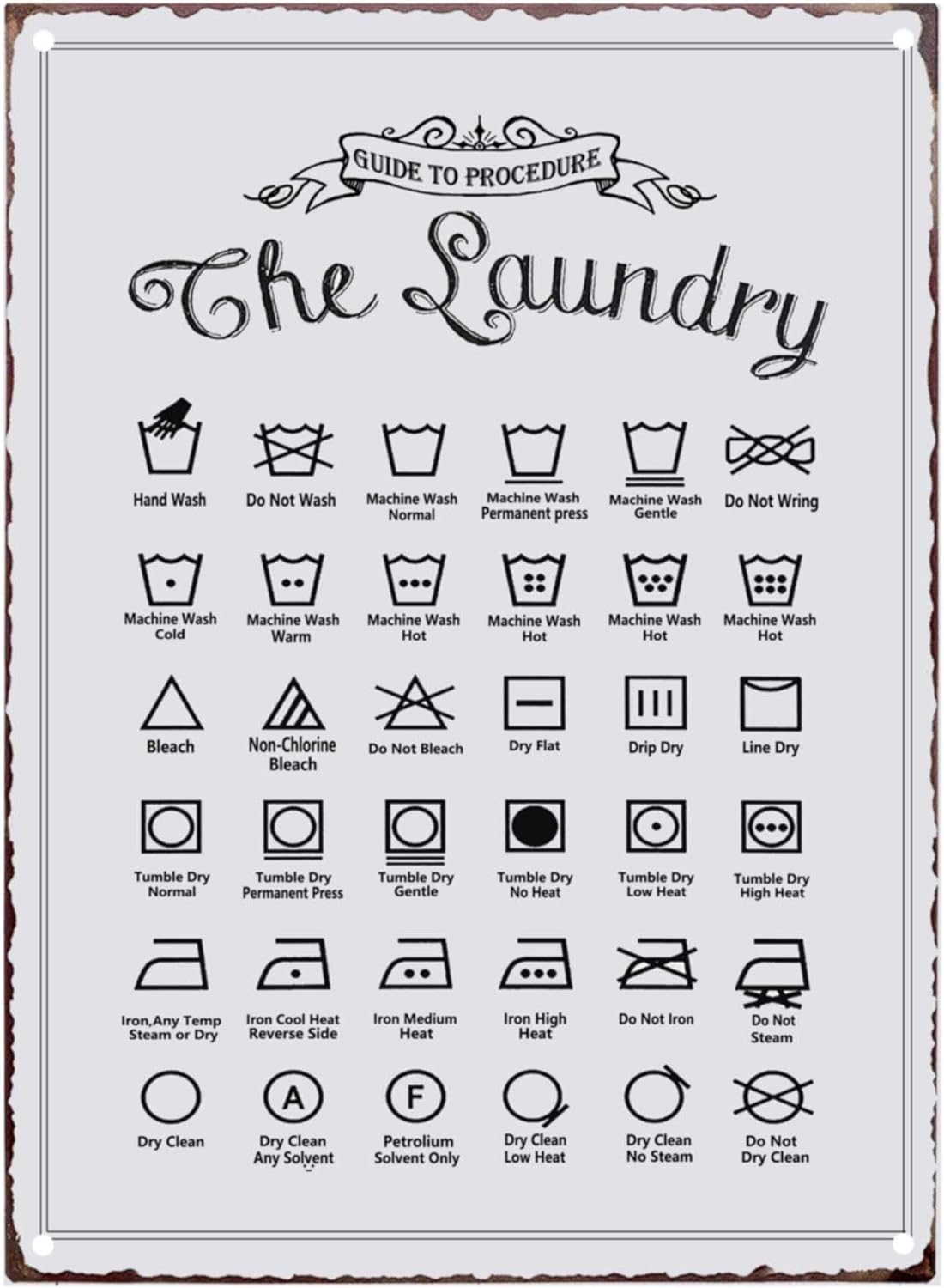 Anceky Rustic Guide to Procedure The Laundry Retro Vintage Tin Sign Metal Wall Art Country Home Decor for Laundry Room, Washroom, Bathroom 12x16 Inch