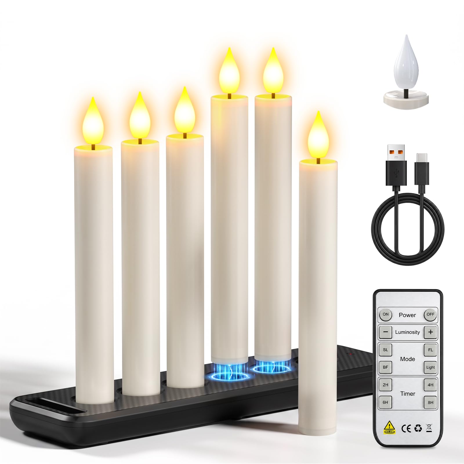 PChero Confezione da 6 candele a LED senza fiamma ricaricabili con