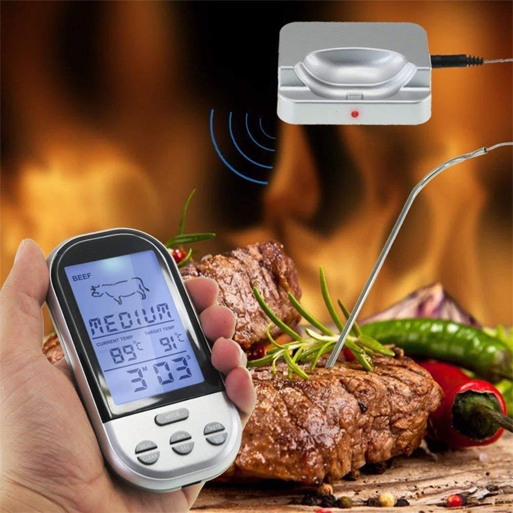 Termómetro de carne de cocción digital con la sonda dual para el termómetro de la barbacoa de la parrilla del fumador, el termómetro de la parrilla de alimentos de la retroiluminación LCD grande, con