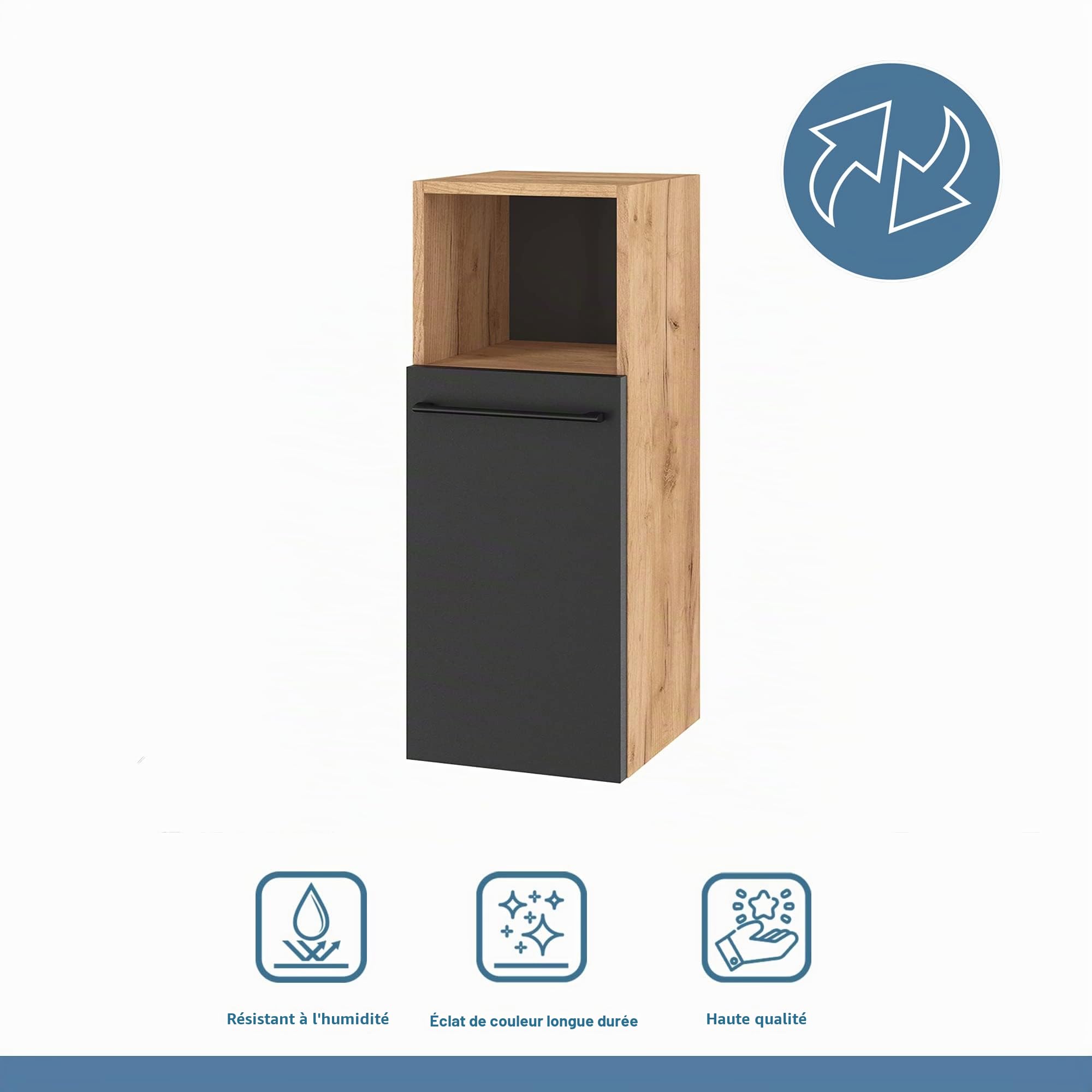Planetmöbel Ensemble de Meubles de Salle de Bain LUX 90 cm, sans lavabo, avec Armoire Haute, chêne doré/Anthracite et 2 armoires midi doré/chêne doré/Anthracite