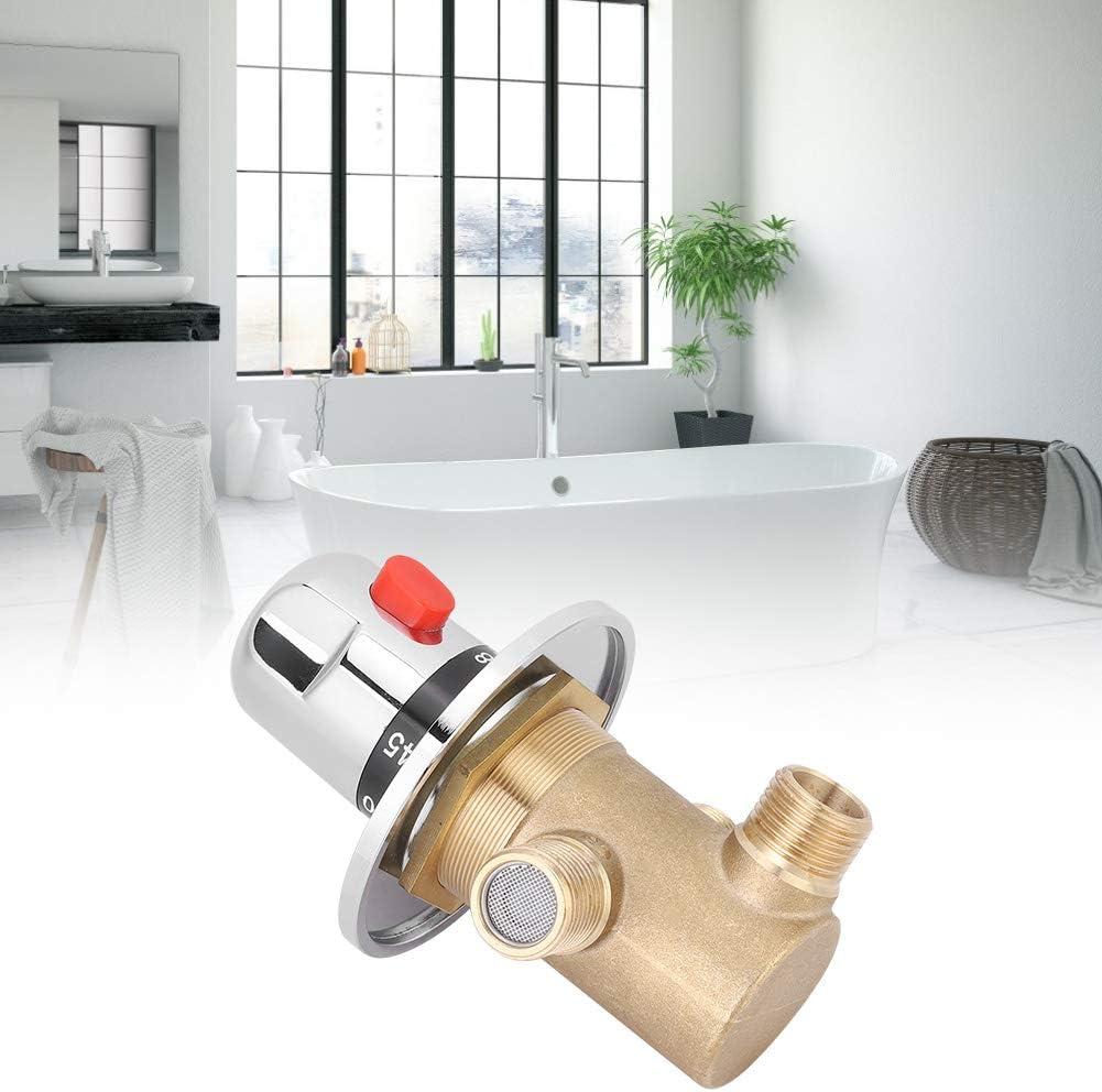 G1/2in 3 Way Brass Thermostatic Mixing Valve,Temperature Mixer Control,Concealed Solar Water Heater Pipe Basin Thermostat Control Stirring Valve for Home
