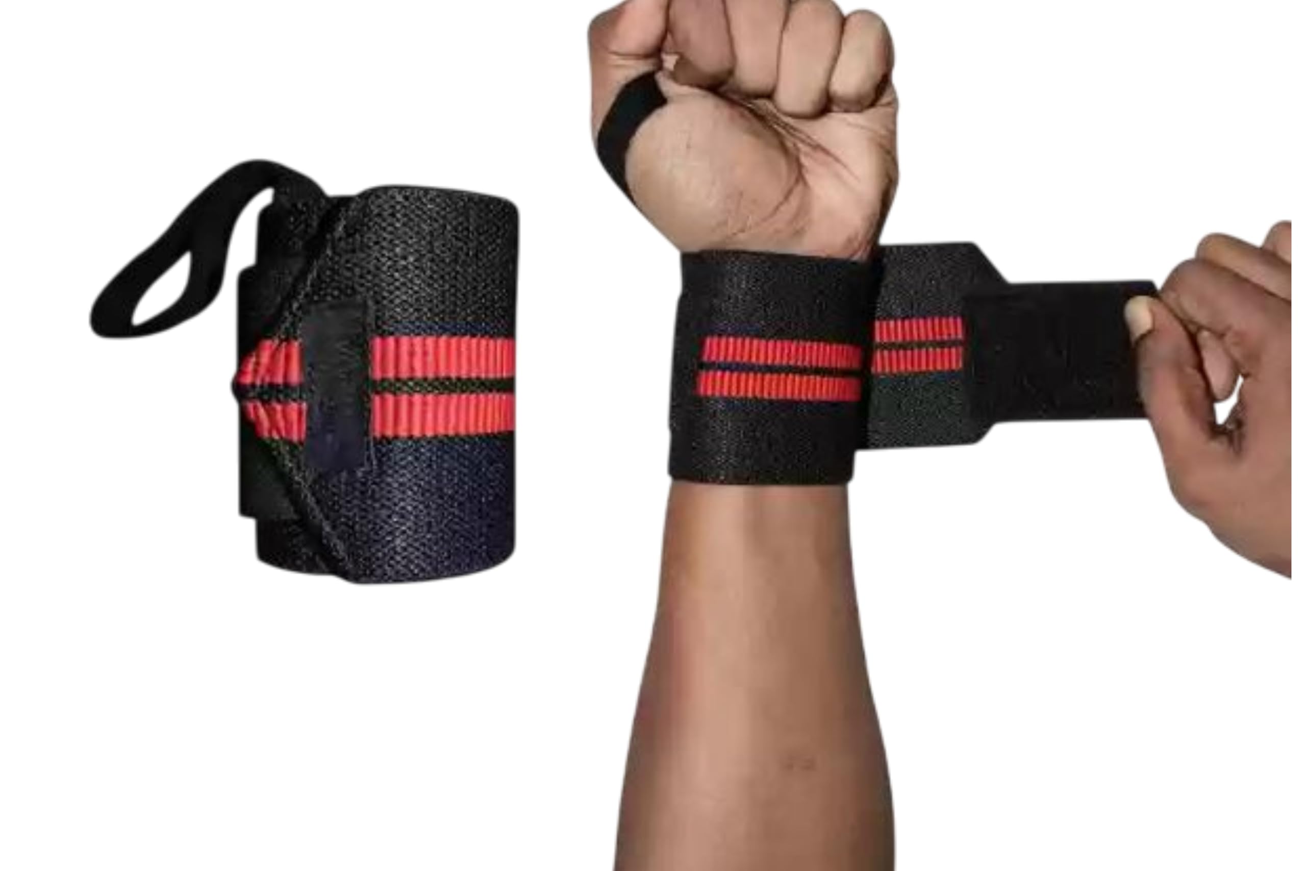 Wrist Support Wrap Band with Thumb Loop Strap for Gym, Fitness, Workout, Push-ups, Pull-ups, Strength Training Men and Women Black and Red, Pack of 2.-image-7