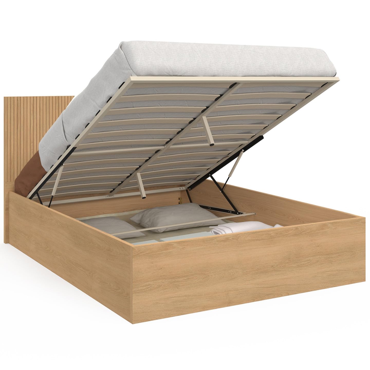 IDMarket - Lit Coffre Double Seaside 140 x 190 cm Effet Lattes et Bois