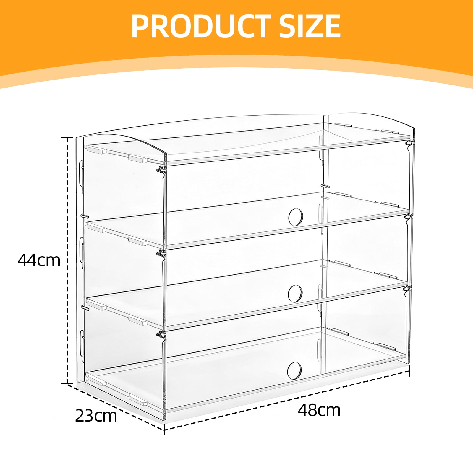 Expositor acrílico de 3 niveles, 48 x 23 x 44 cm, vitrina transparente para panadería, magdalenas y donas para pasteles, pan, postres, figuras, vitrina de alimentos de encimera