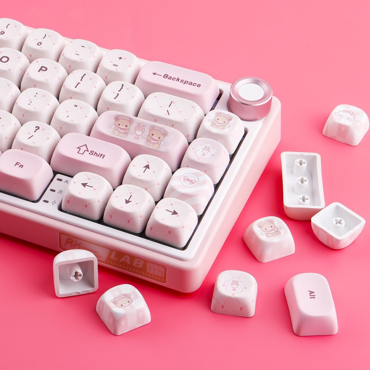 Sunzit MOA Profile Keycaps,130 Keys Cute PBT Custom Keycaps 60 65 75 100 Percent,Dye-Sub Key caps Keyboard Keycap Set for MX Switches Mechanical Keyboard (Bear Tea Party)