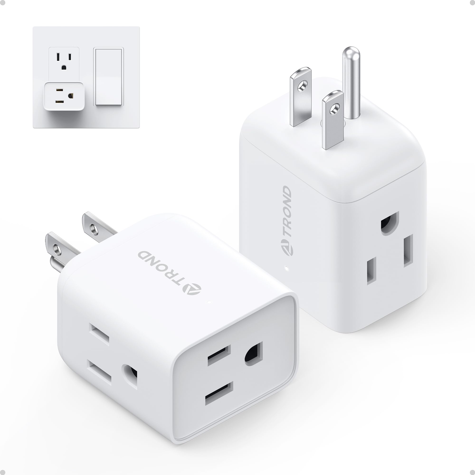 TROND 2 Pack Outlet Splitter - Charge 6 Devices! -1