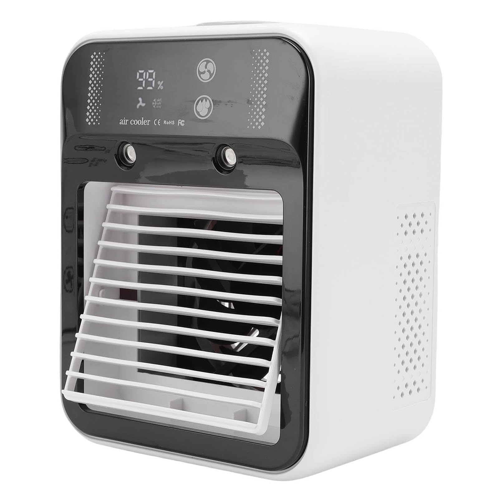 Raffreddatore d'Aria da Tavolo, Piccolo climatizzatore Portatile Ricaricabile Via USB da 3000 mAh con nebulizzazione e Display Digitale, Silenzioso per L'Ufficio e Il Riposo, 2 modalità
