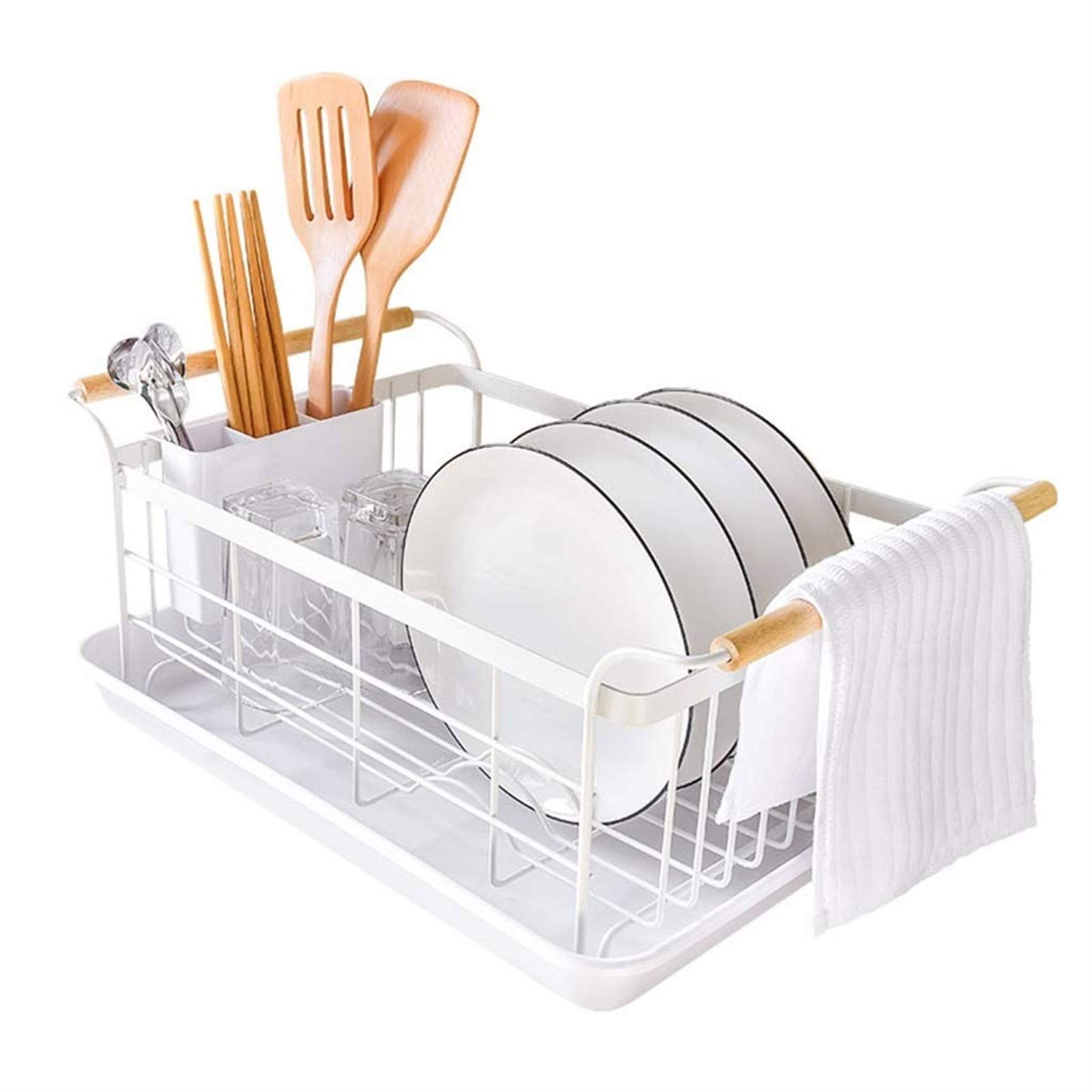 XYIANG Utensil Holders Rectangle Wall Shelf Unit | 304 Stainless Steel Kitchen Dish Drainer Rack | Kitchen Rack with Tray | Decorative Hanging Shelves|Pre-Assembled Shelving|