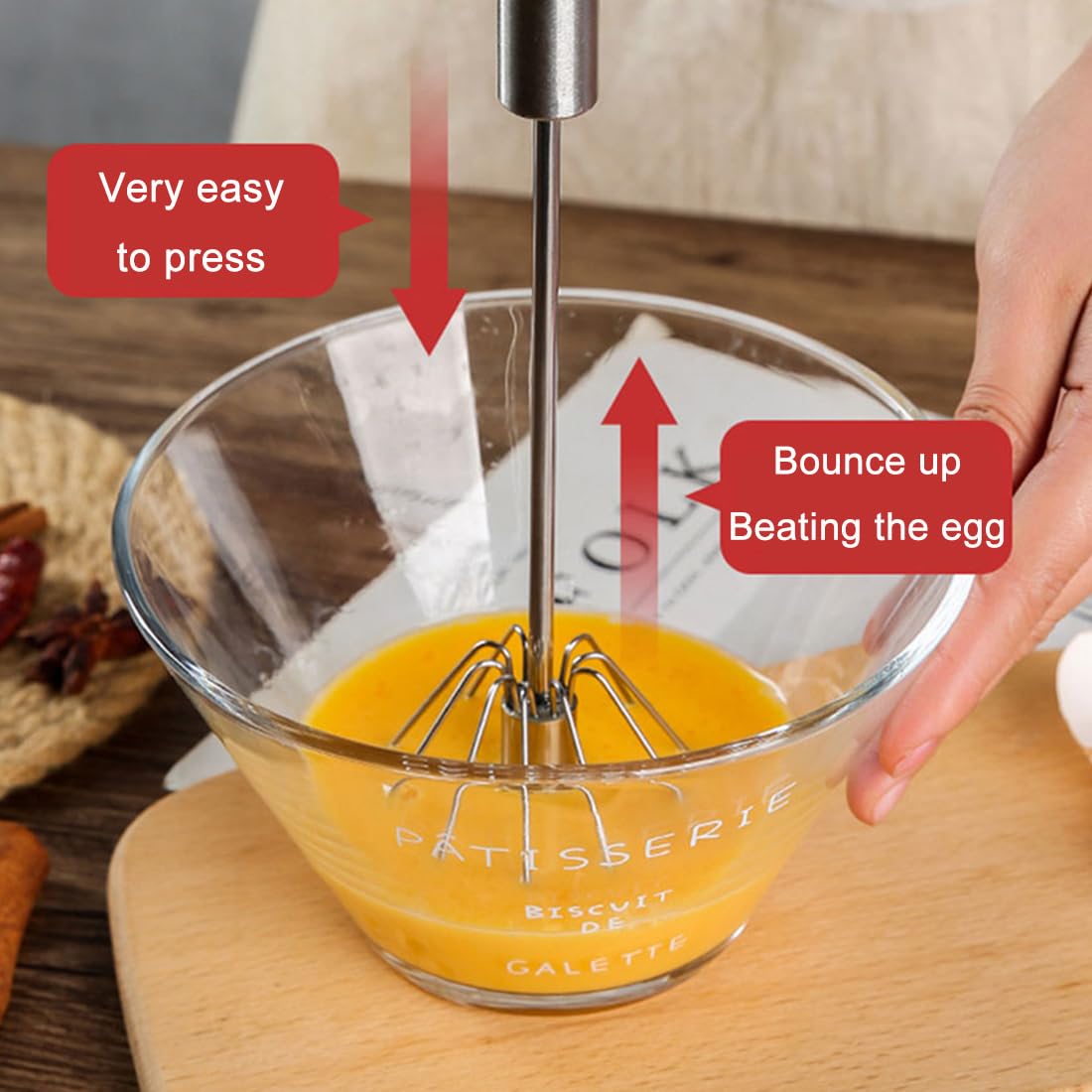 Semi Automatic Whisk, Stainless Steel Semi-Automatic Whisk 2 Pcs, Easy Beater for Making Cream, Beating and Stirring (12”&14” Sizes)