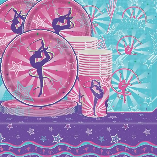 Lot de 61 pièces de vaisselle pour fête de gymnastique, thème sport, décoration de danse, décoration de fête d'anniversaire, nappe de table, papier...