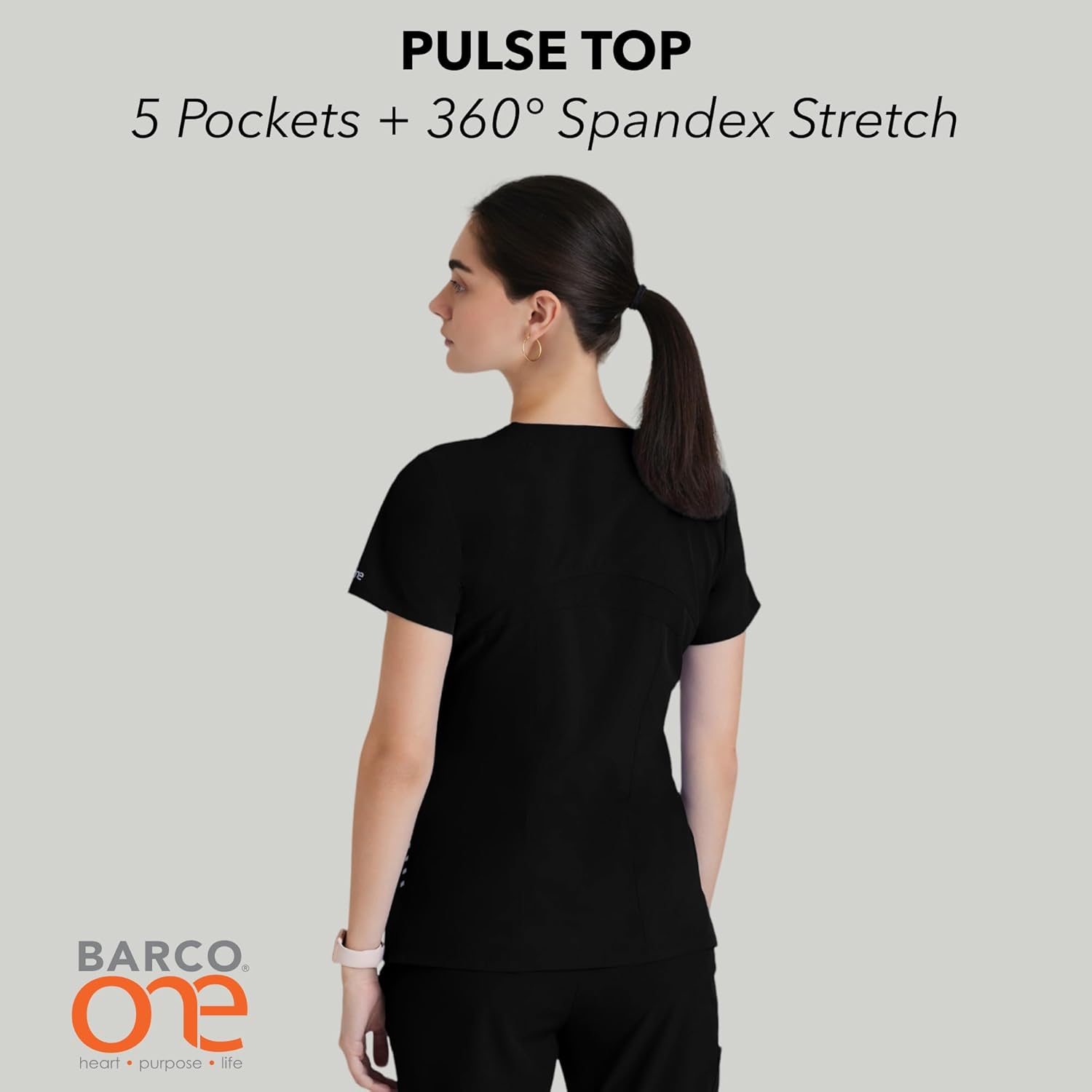 BARCO ONE Women's Pulse Scrub Top, Sporty V-Neck Medical Top w/ 4-Way Stretch & 5 Pockets