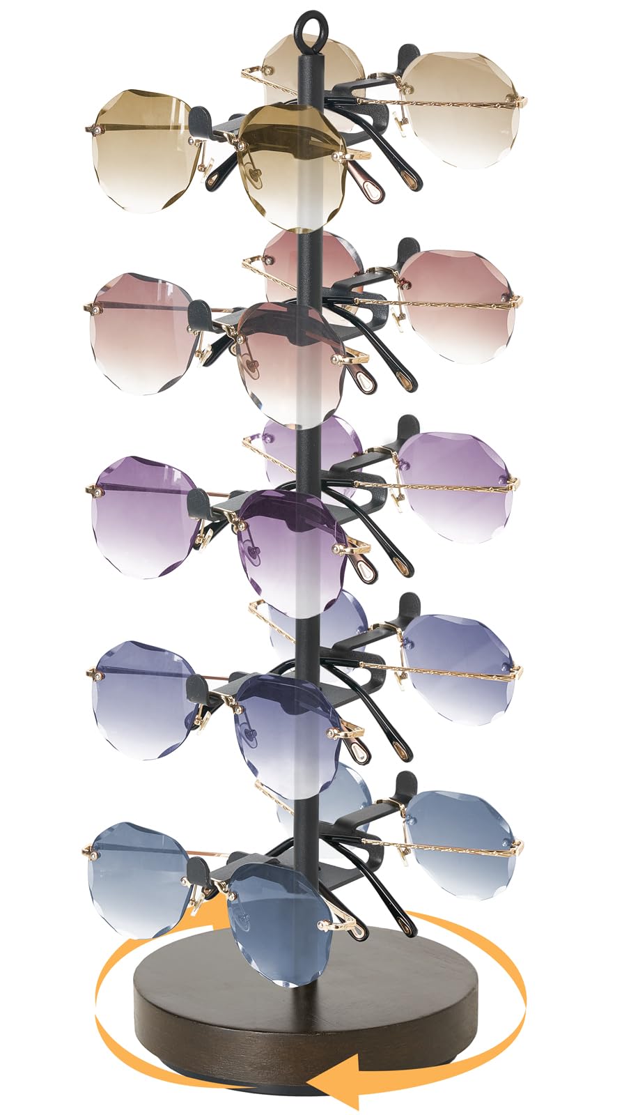 Mkono 360° Rotating Sunglasses Organizer Metal Eyeglass Holder Stand Sunglass Storage Display Eyeglasses Rack for up to 10 Pairs of Eyewear Glasses for Table Dresser Desk Countertop Bedroom, Black