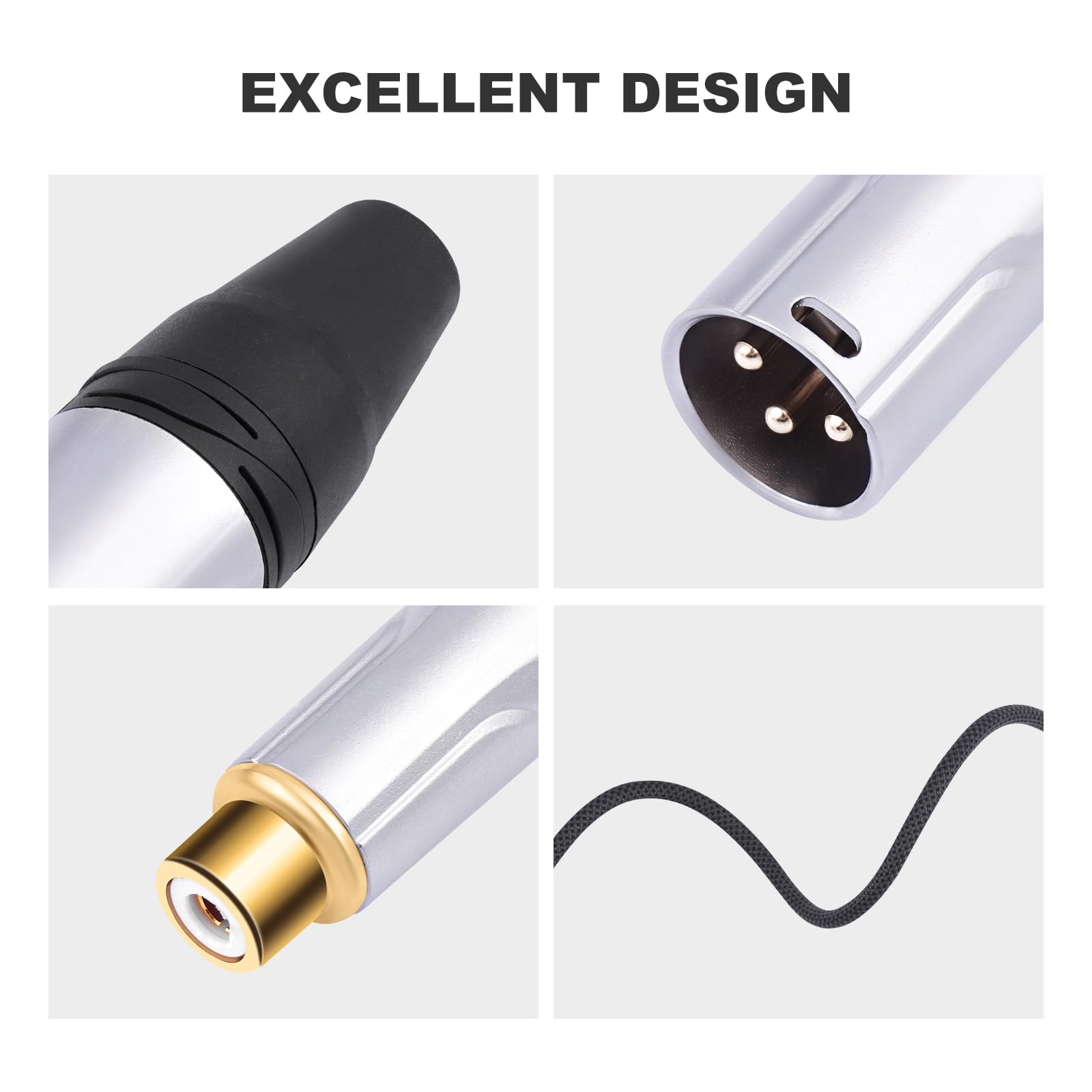 2 x kabel audio RCA żeński na 3-pinowy męski kabel audio; balans XLR męski na RCA żeński niesymetryczny, mikser, wzmacniacz mocy, kabel odtwarzacza audio