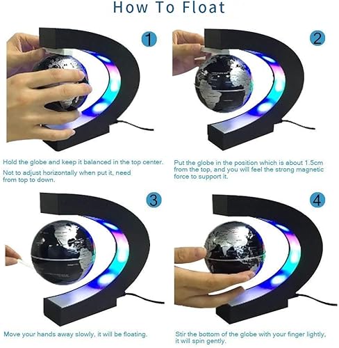 Miniatura 3 de Globo giratorio flotante con luces LED, forma C de levitación, globo terráqueo magnético flotante para decoración de escritorio, de Senders,