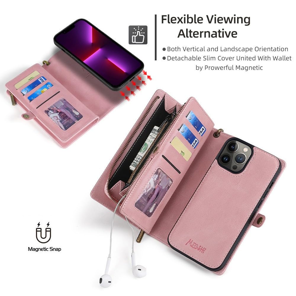 Generic Étui compatible avec iPhone 12/12 Pro (couleur : noir) Multi portefeuille fentes pour cartes Fermeture éclair Rabat en cuir Étui arrière amovible Aimant