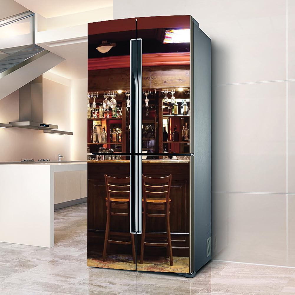 Fridge Sticker, Fridge Sticker Full Covering Door Covers Skins Wall Stickers for Kitchen Decal, Barcourse Retro bar Beer Wine(L: 100x180 cm)