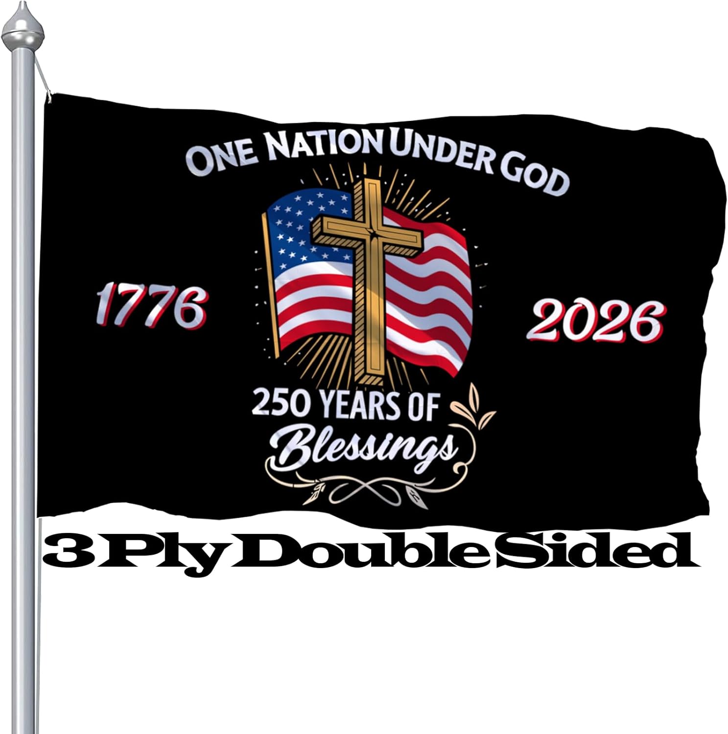 250 Anniversary Usa Flag 3x5 Outdoor, Large 250th Anniversary Flags for Outside, Double Printed 250th Year American Birthday Flag One Nation Under God Garden Banner