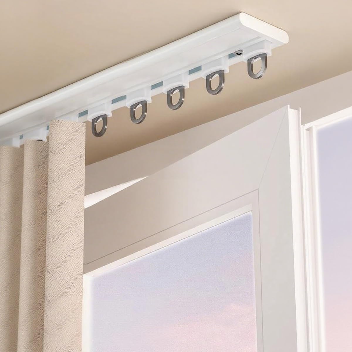 Ultracienki aluminiowy karnisz sufitowy, regulowany, 100500 cm, biały, szampański, karnisz z klipsami i haczykami, na balkon i zatokę (300 cm)