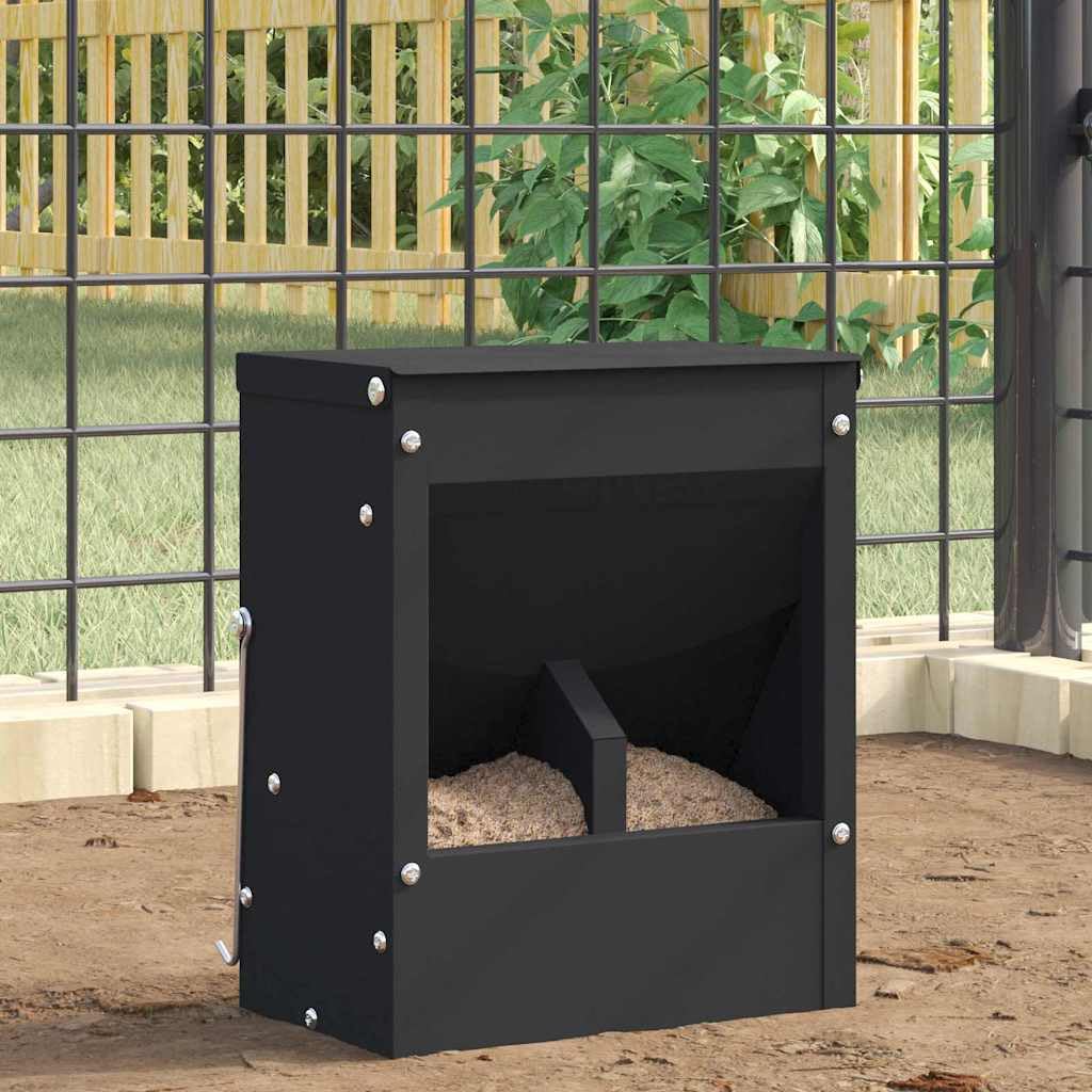 Comedero para conejos negro de acero laminado en frío, 20 x 12,5 x 25 cm, con gancho y drenaje, para interior y exterior, resistente a la intemperie para mascotas y roedores