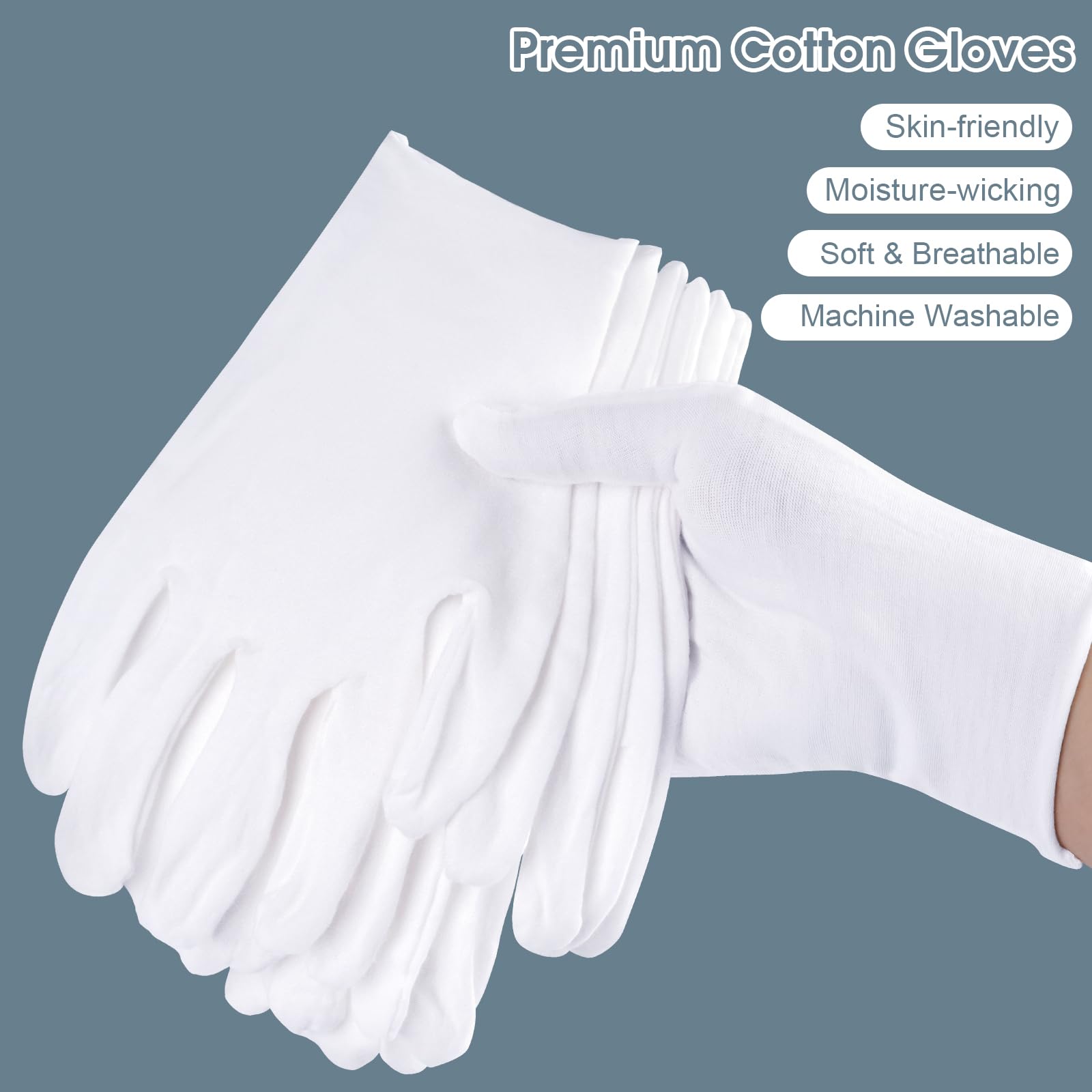 12 pares de guantes de algodón blanco para manos secas y eczema, guantes hidratantes para dormir, guantes de trabajo elásticos y transpirables para hombres y mujeres (talla M) 4