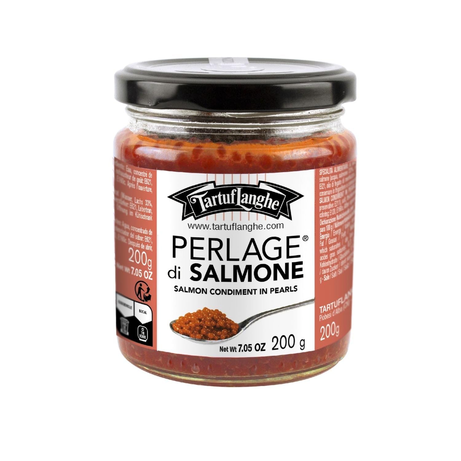 TartufLanghe Salmon Perlage Pearls – Luxury Italian Truffle Pearls, Perfect for Enhancing Dishes, Gourmet Gift – 200g Jar 7.05 oz