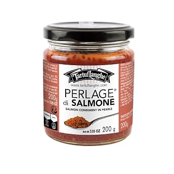 TartufLanghe Salmon Perlage Pearls Luxury Italian Truffle Pearls, Perfect for Enhancing Dishes, Gourmet Gift 200g Jar 7.05 oz