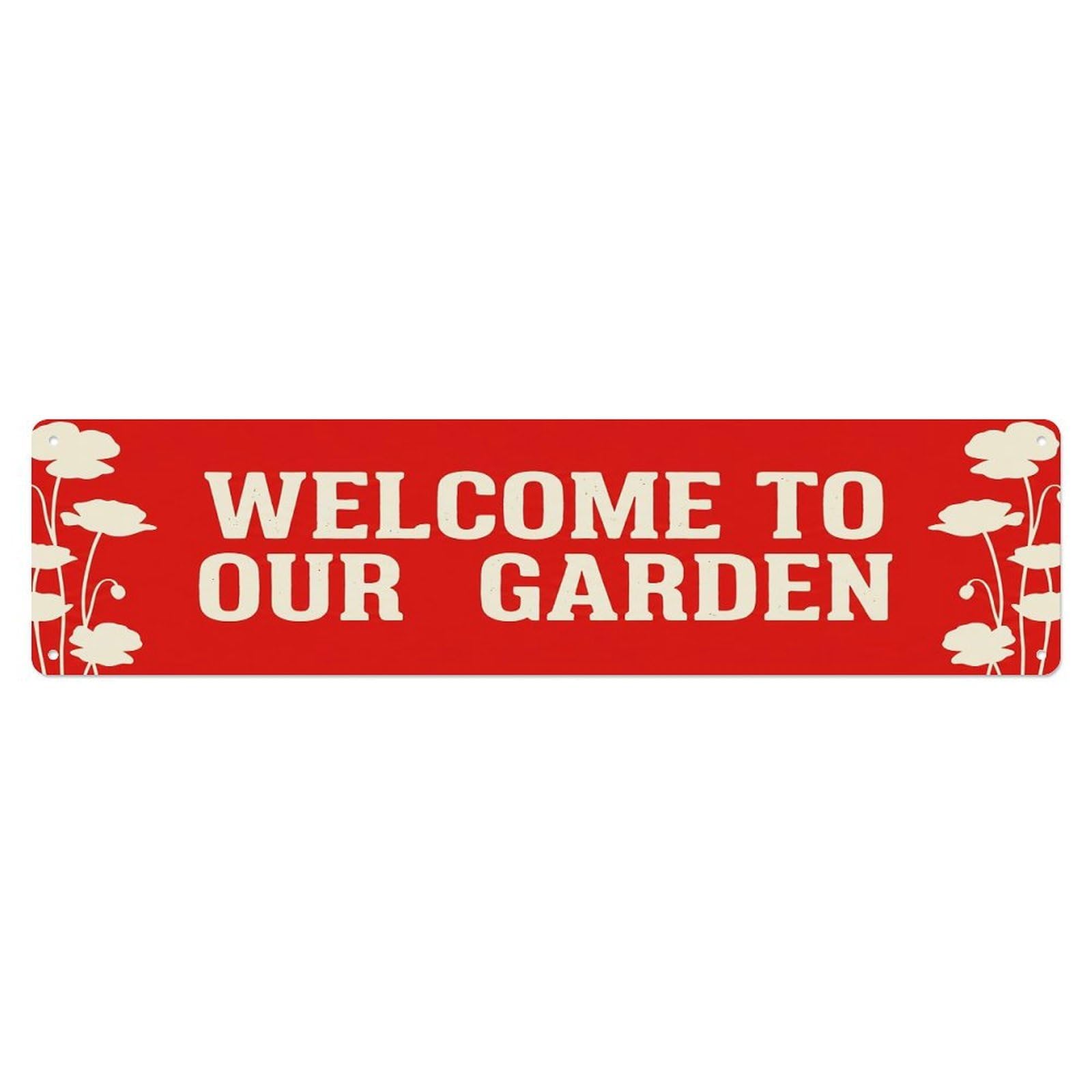 Vintage Welcome to Our Garden Poppy Red Metal Tin Sign