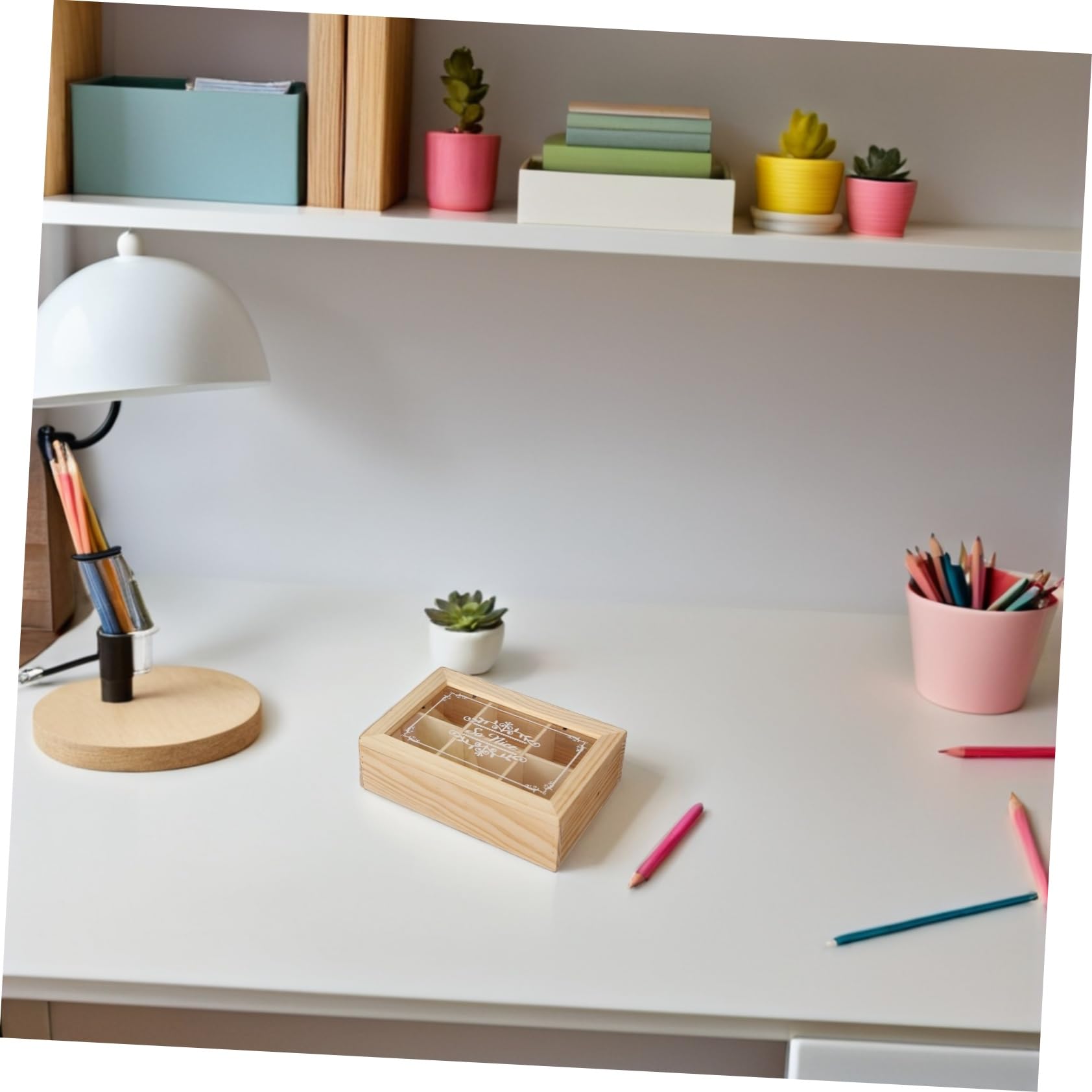 Gatuida 2 Piezas Caja Organizadora de Madera para Escritorio con Tapa Acrílica Transparente Compartimentos Almacenamiento para Bolsas de Té Azúcar y Objetos