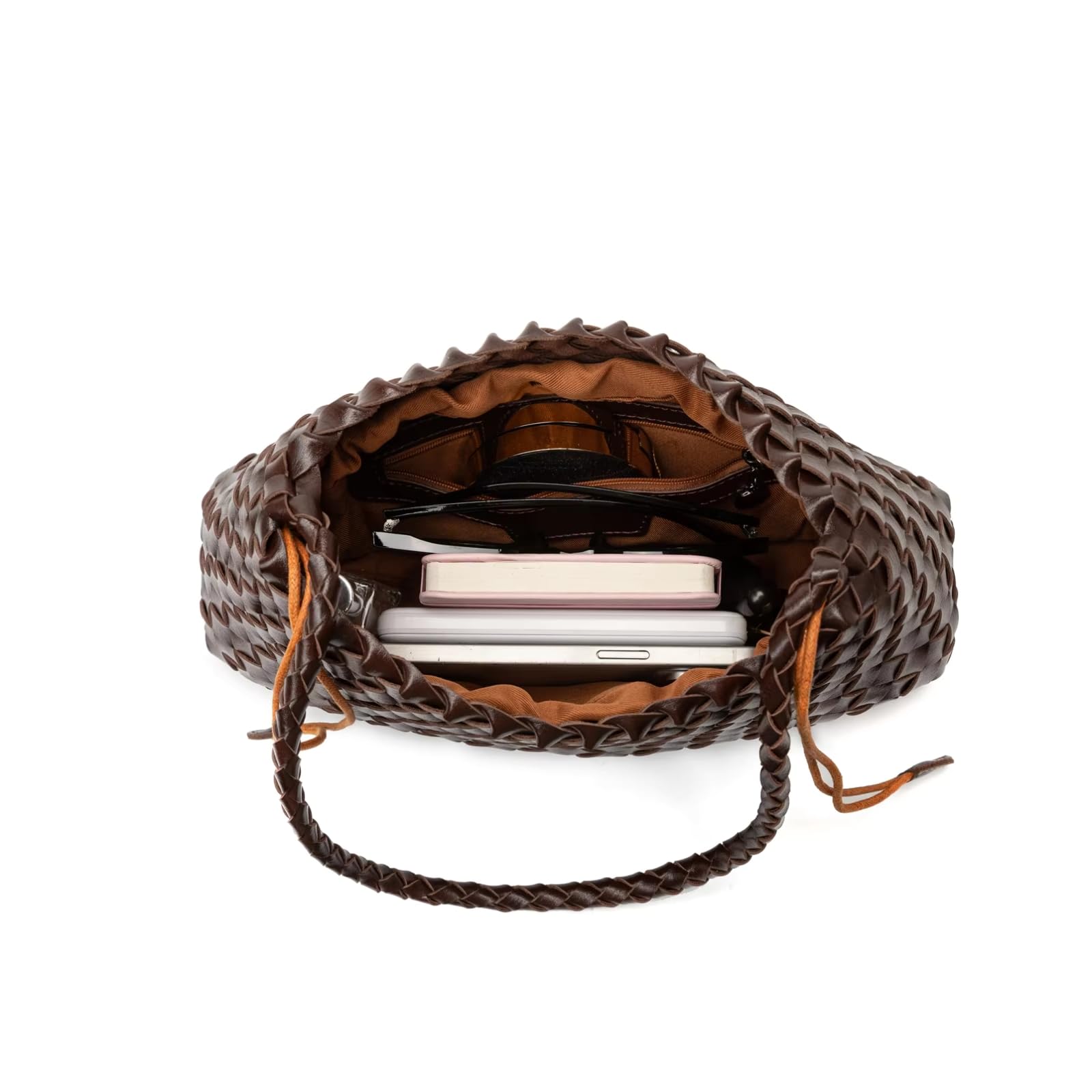 Borse da Donna Borsa A Spalla Hobo Tessuta Mano con Interna Cordone Rimovibile Giornaliera di Lusso delle Donne-Coffee