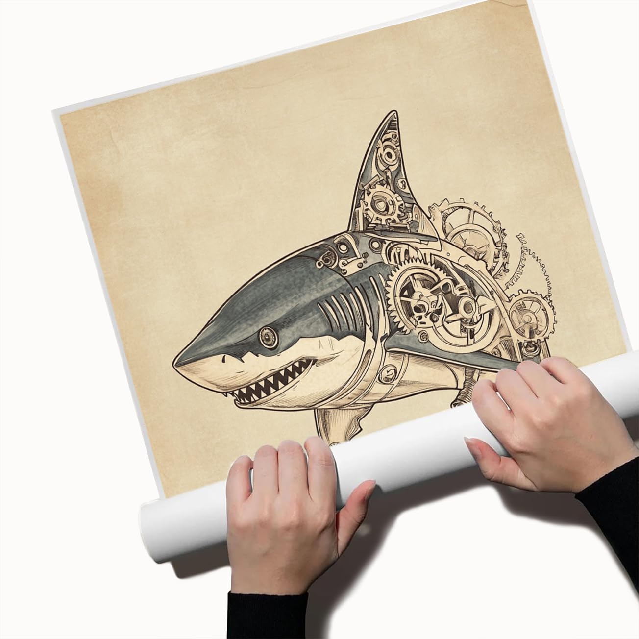 Amazon.com: Steampunk Shark Wall Art – Mechanical Shark Poster