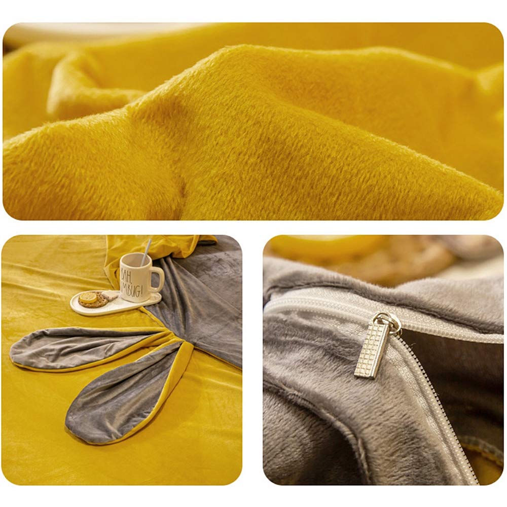 Juego de ropa de cama de terciopelo con diseño de orejas de conejo y funda de almohada, para habitación de los niños (AB02, individual 150 x 200 cm)
