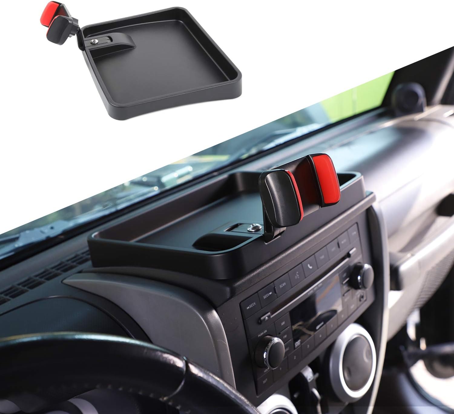 JeCar for Jeep Phone Holder Mount Center Console Tray Storage Box Dashboard Organizer for 2007-2010 Jeep Wrangler JK JKU