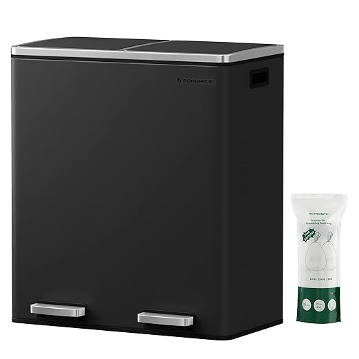 SONGMICS Double Rubbish Bin, 2 x 30L Waste and Recycling Kitchen Bin