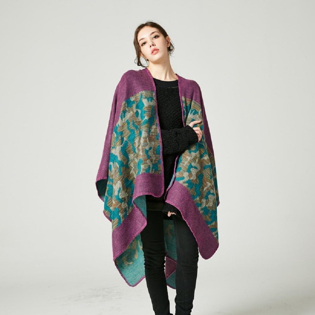 Bakerdani Women's Winter Wrap Blanket Poncho Cape Shawl Cardigans Sweater Coat - Image 7