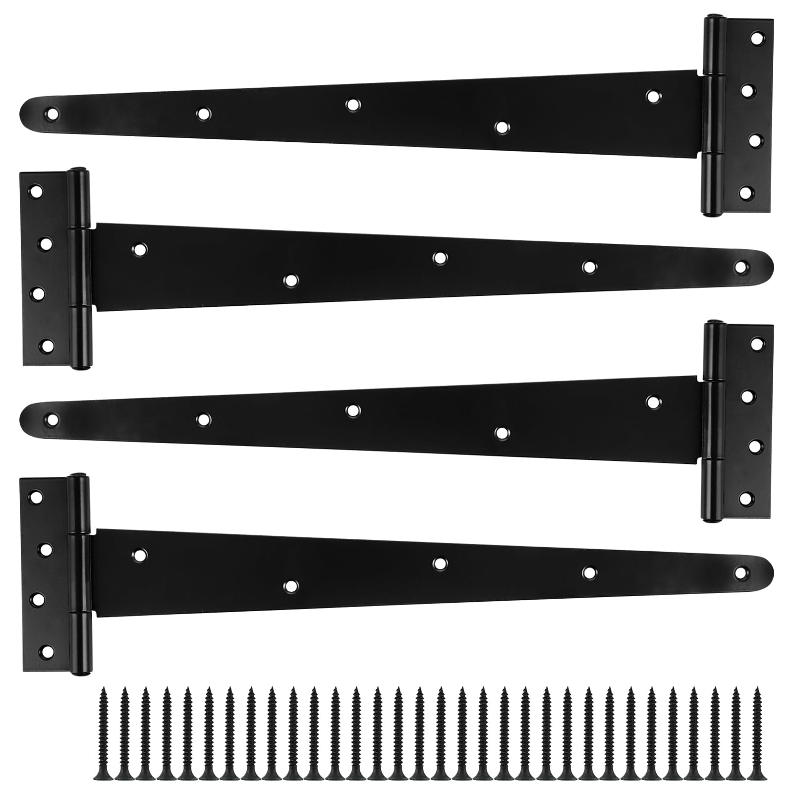 MIVIDE Juego de 4 bisagras en forma de T, color negro, 400 mm, con recubrimiento en T, bisagras en T, resistentes con tornillos, para puertas de cobertizo, puertas de jardín, ventanas, puertas de