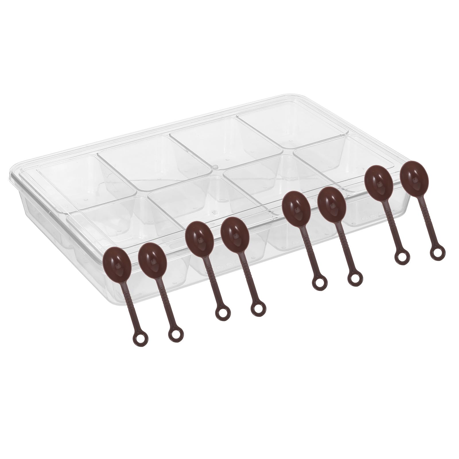 Caja Transparente para Condimentos con Tapa y Cuchara, 8 Compartimentos de Pc, Diseño que Ahorra Espacio para Especias y Azúcar en Cocina o Barbacoa