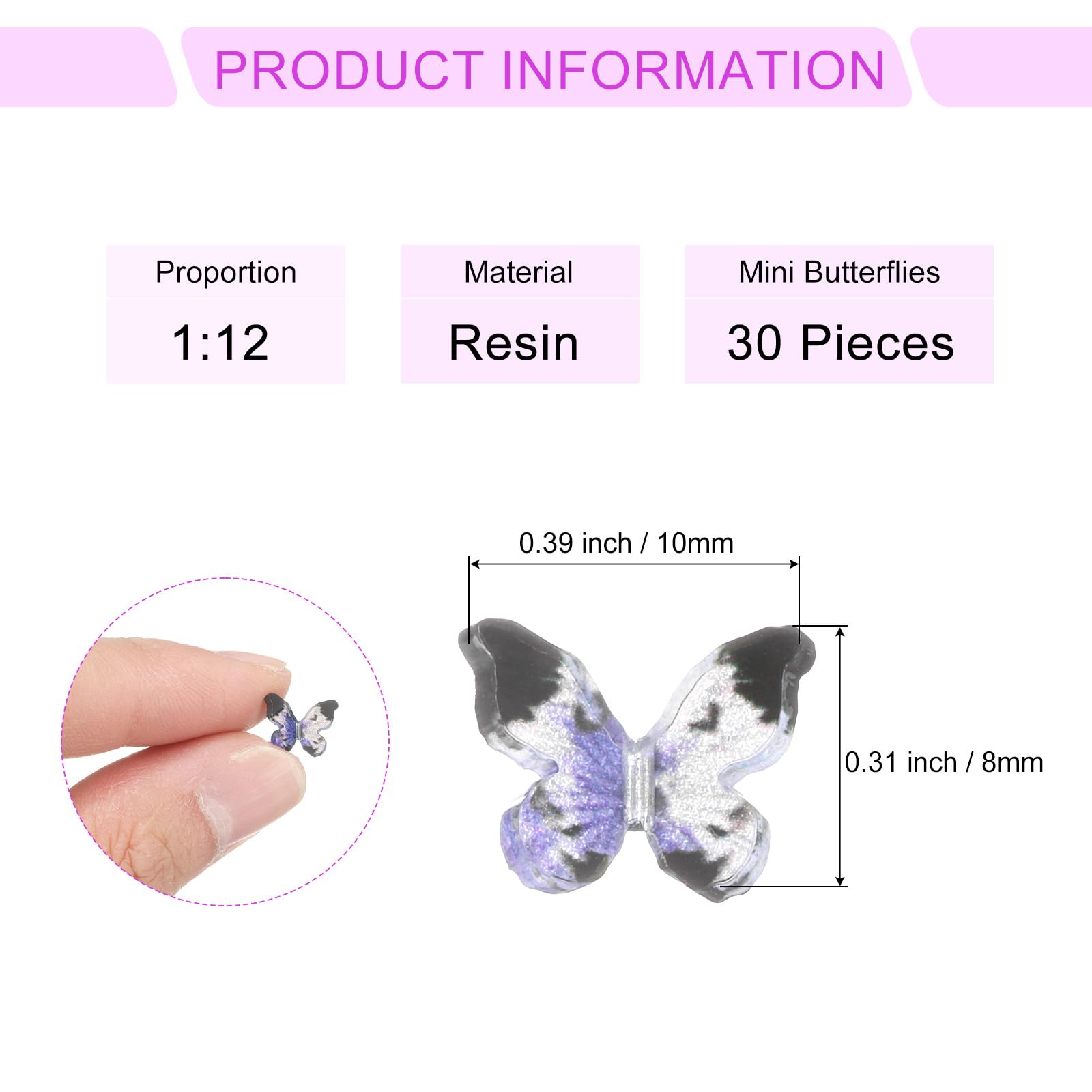 CoCud Mini Resin Butterflies, 8mm Length, Resin Miniature Dollhouse Accessories Blue Black - Image 2
