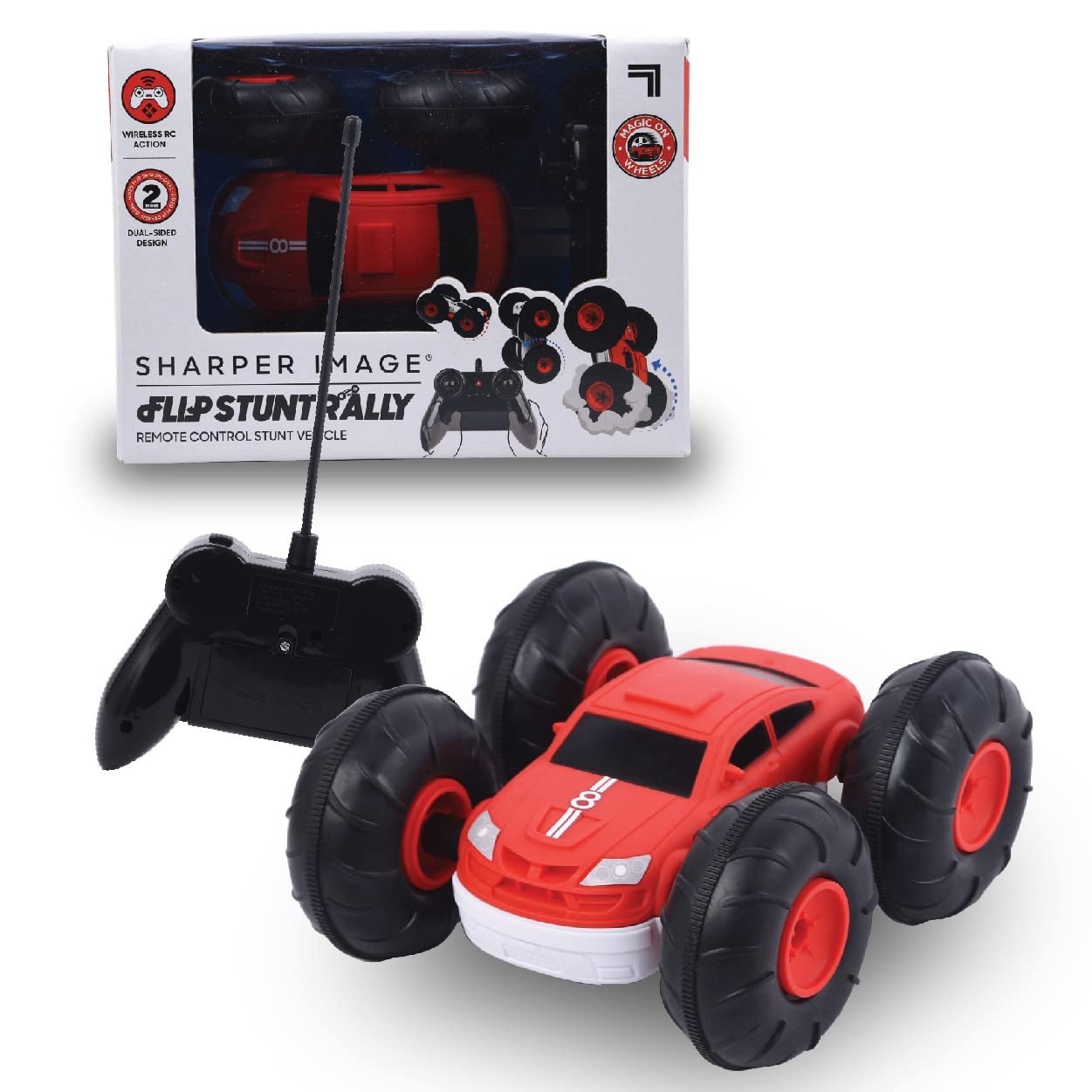 Sharper Image Flip Stunt Rally Wireless Remote Controlled Car|360° Rotating |High Speed Off Road |Top Brand in USA |Red Color RC Car for Kids 6 Yrs+|Birthday Gift |Outdoor All Terrain |Made in India