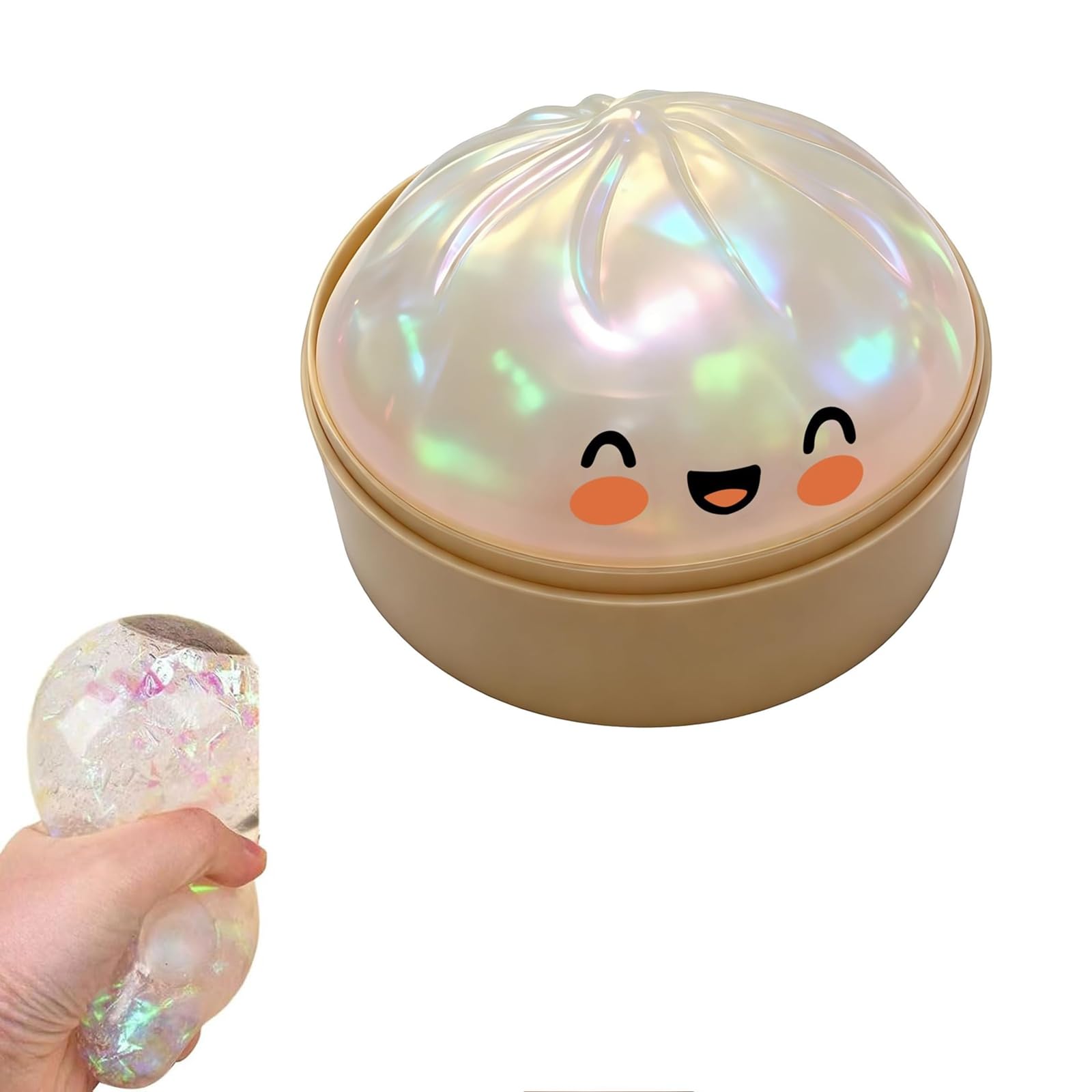10cm 6 Colors Giant Dumpling Squishy Toy, Dumpling Stress Toy, Toy Dumplings with Steamer Box, Large Stress Relief Sensory Ball, Soft Squeeze Decompression Dough Fidget Toys (B)