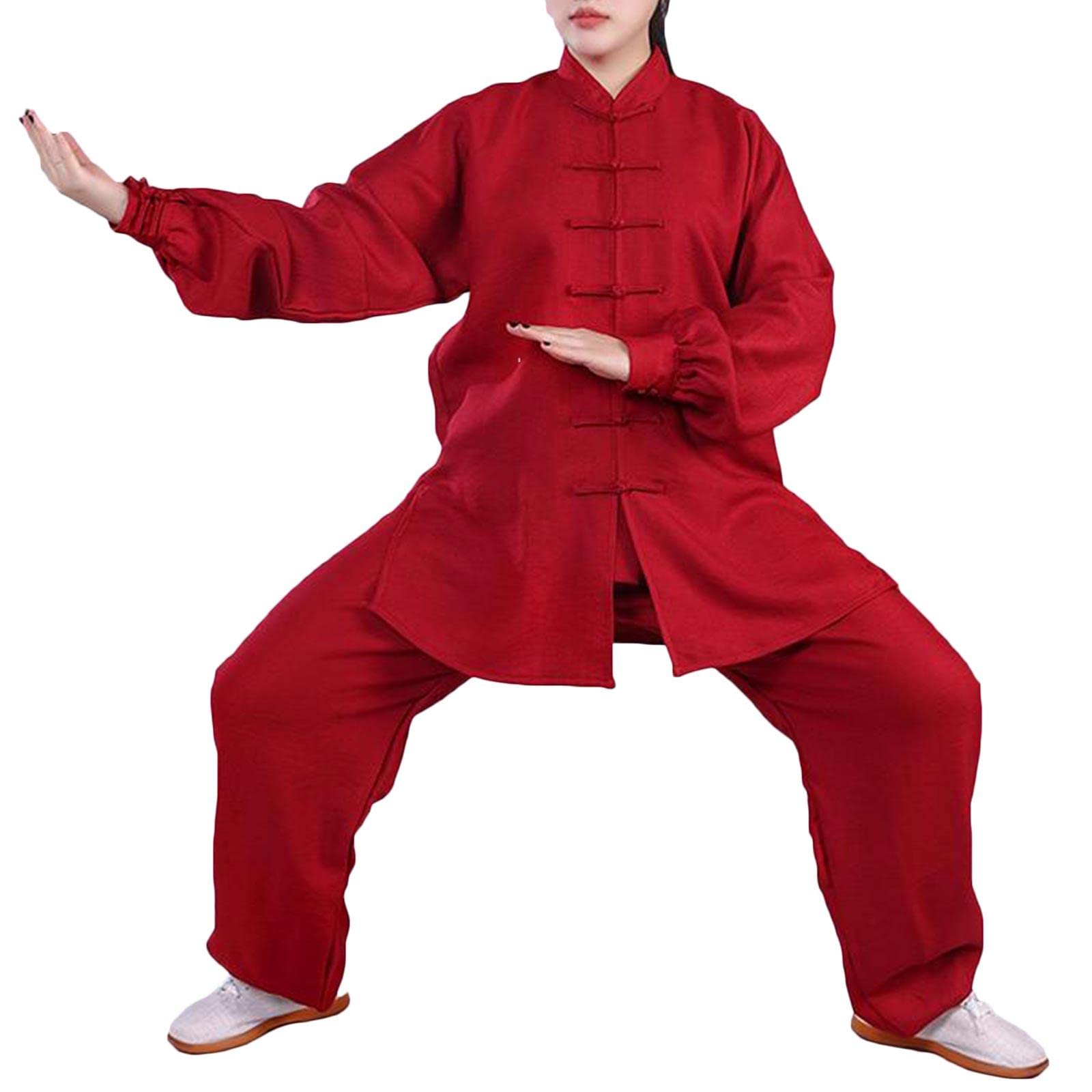 Tai Chi mundur mężczyźni kobiety sztuki walki ubrania treningowe kung fu zestawy strojów tradycyjne skrzydło chun mundur topy dole, czerwony-XS