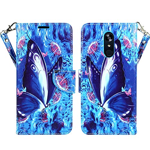 ZASE Design Cover for LG STYLO 5 Protective Case, LG Stylo 5 Plus Wallet Case Cute Women Girls Premium PU Leather Flip Folio w/[Kickstand] ID Card Slot Wrist Strap (Violet Blue Butterfly)