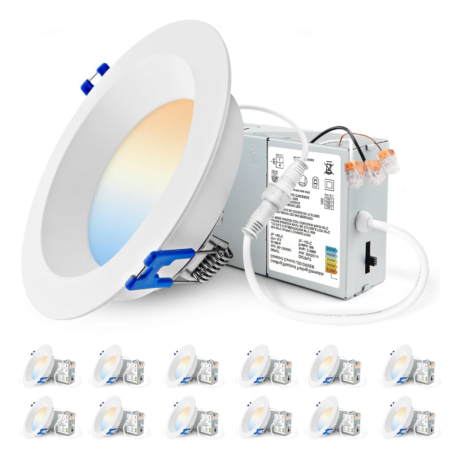 Photo 1 of Adetu 4 Inch Anti-Glare LED Downlight,Dimmable Ceiling Light with 5CCT Reset,Selectable from 2700K to 5000K - 12W 1080LM, ETL Certified (White, 12 Pack Round)