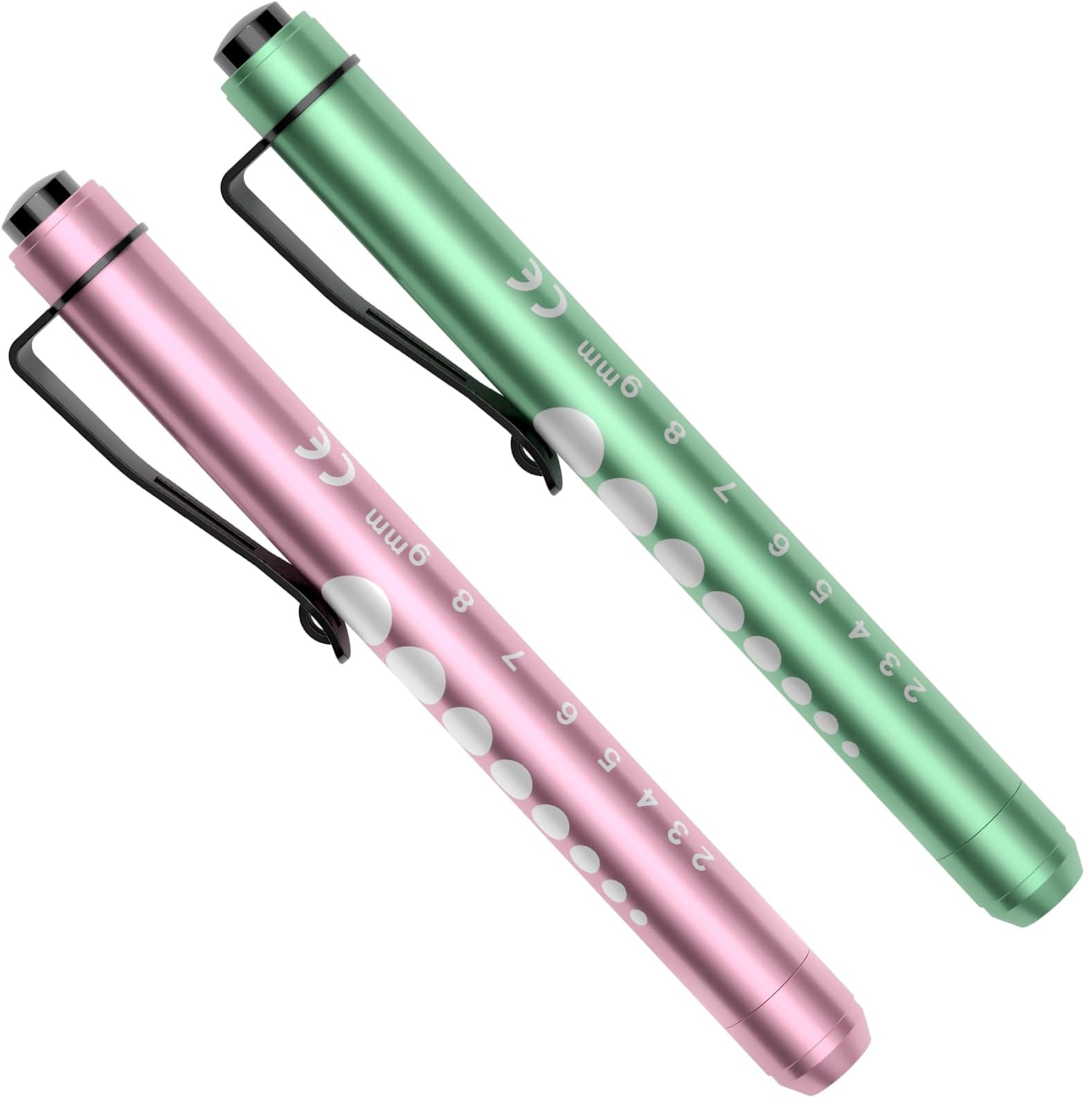 RISEMART Pen Torch, 2PCS Pen Light LED Pupil Gauge Pen Torches for Nurses Doctors Paramedic EMT Emergency Penlight Flashlight with Pocket Clip (RosePink &Green)