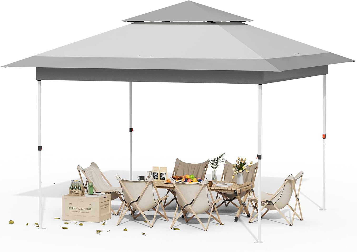 Arlopu Pop Up Canopy Tent with 1-Person Set up, Camping Instant Durable Shelter, Outdoor Gazebo Beach Shade with Wheeled Bag, 4 Sand Bags for Weight (Grey, 12FTX12FT)