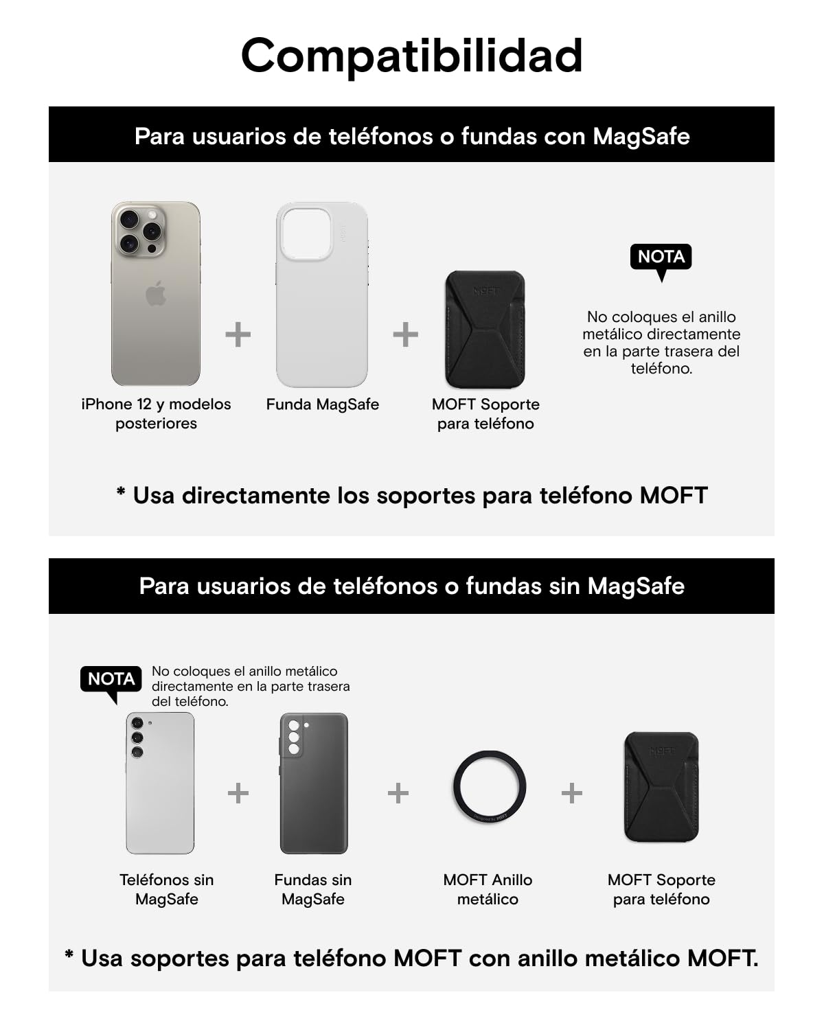 MOFT MagSafe Cartera Soporte para iPhone 17/16/15/14/13 Series Compatible con MagSafe, Soporte Magnético de MOVAS Cuero Vegano para Teléfono con 3 Ángulos de Visión, 2 Soportes Tarjetas